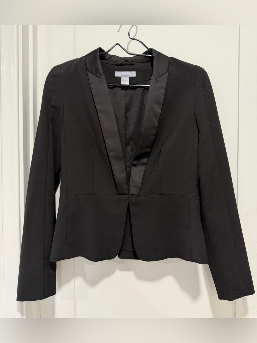 H&M Black Satin-Trim Open Blazer